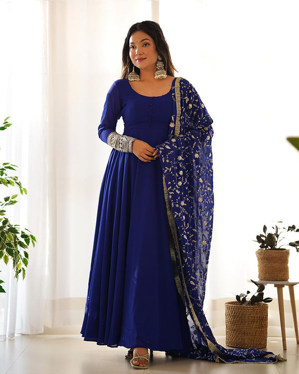 Blue Color Soft Georgette With Heavy Embroidery Work Dupatta Anarkali Suit