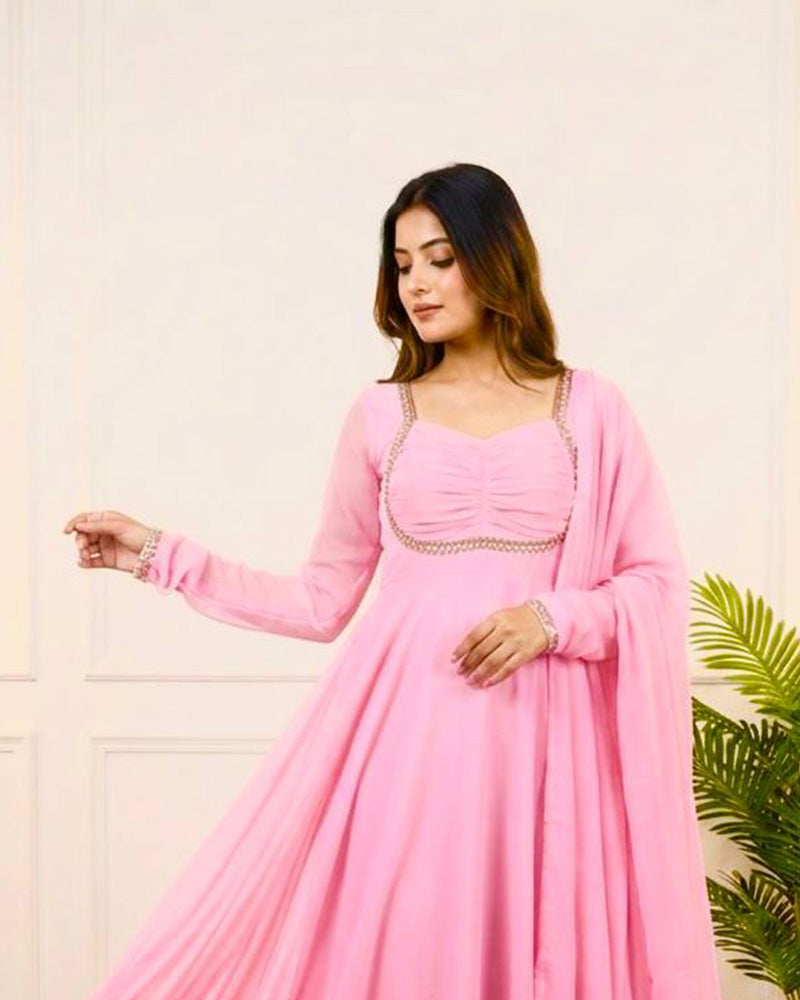 Baby Pink Color Pure Blooming Georgette Anarkali Suit