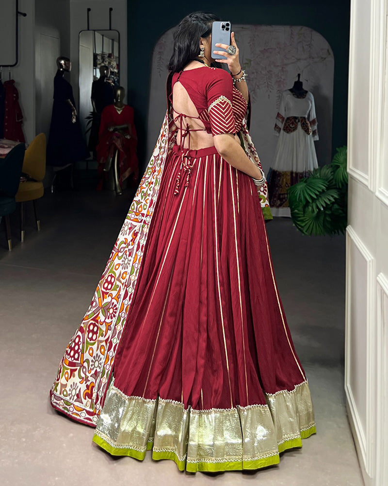 TRADITIONAL MAROON COLOR CHANDERI NAVRATRI LEHENGA CHOLI