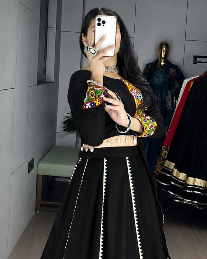 Black Color Pure Rayon Cotton Navratri Lehenga Choli