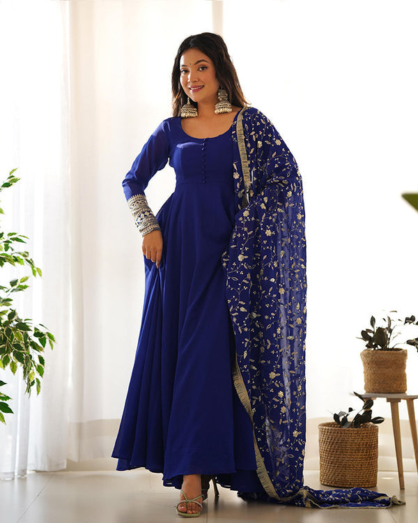 Blue Color Soft Georgette With Heavy Embroidery Work Dupatta Anarkali Suit