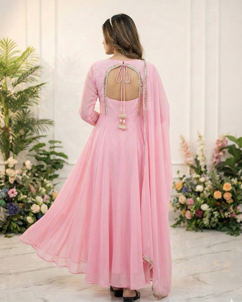Baby Pink Color Pure Blooming Georgette Anarkali Suit