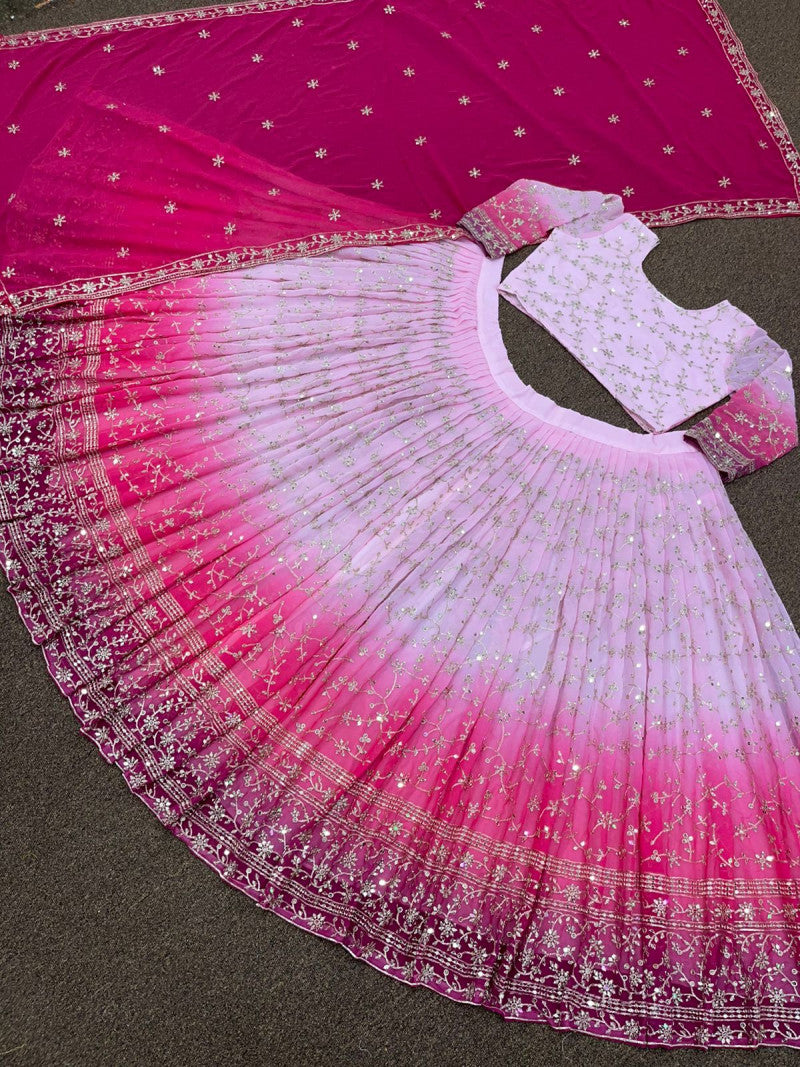 Buy Crimson Pink Sequins Embroidered Raw Silk Exclusive Bridal Lehenga With  Double Dupatta Online | Samyakk