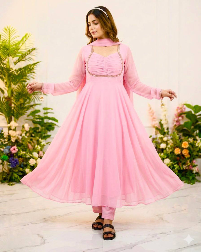 Baby Pink Color Pure Blooming Georgette Anarkali Suit