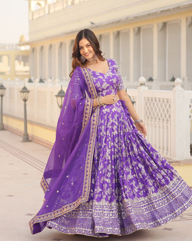 Purple Color Pure Viscose Jacquard Lehenga Choli