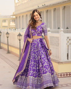 Purple Color Pure Viscose Jacquard Lehenga Choli