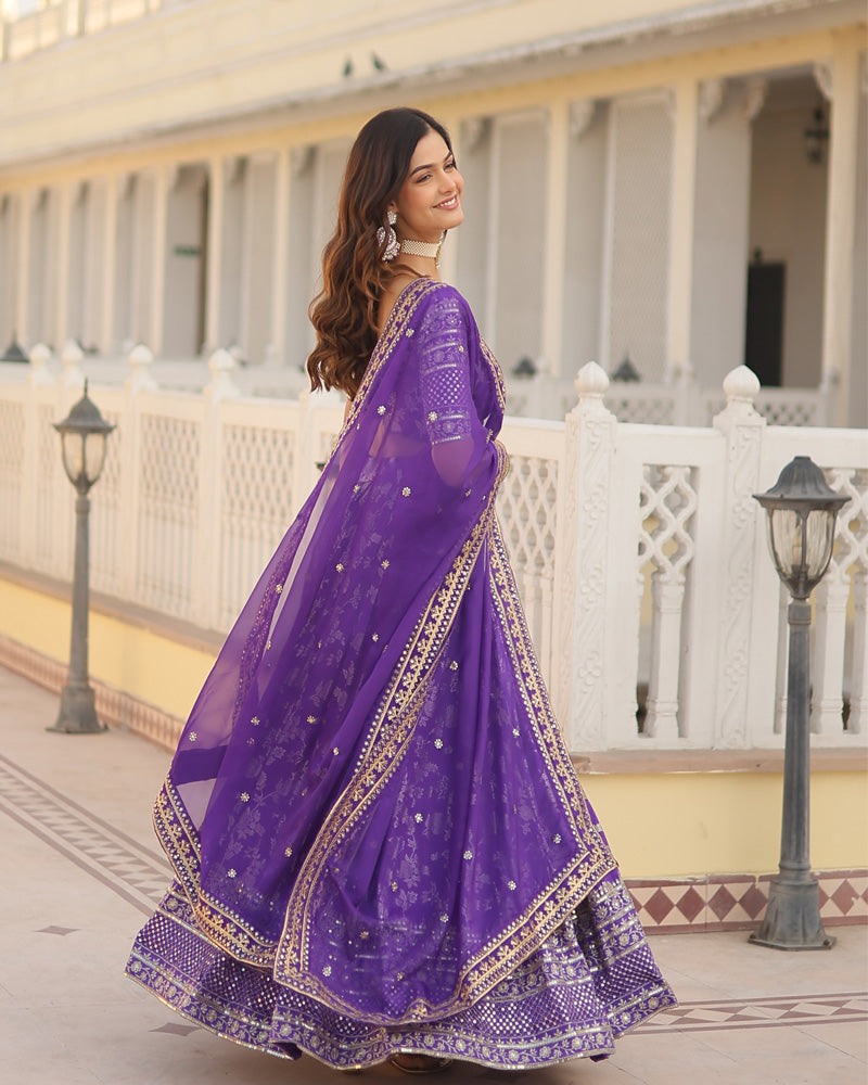 Purple Color Pure Viscose Jacquard Lehenga Choli