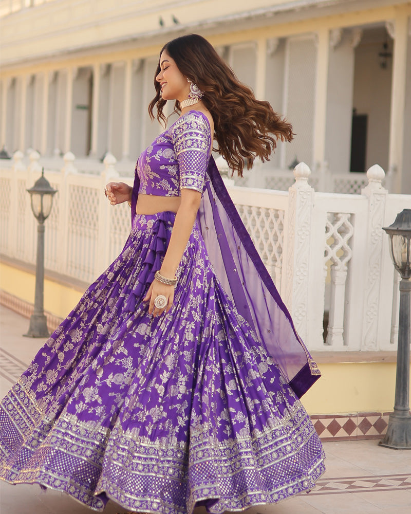 Purple Color Pure Viscose Jacquard Lehenga Choli