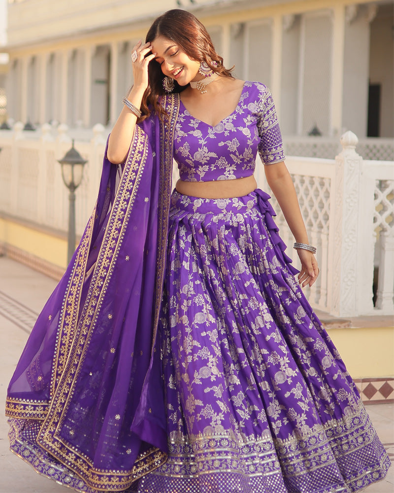 Purple Color Pure Viscose Jacquard Lehenga Choli