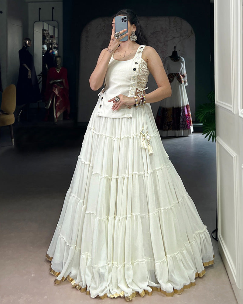 TRADITIONAL WHITE COLOR PURE MARBEL NAVRATRI LEHENGA CHOLI