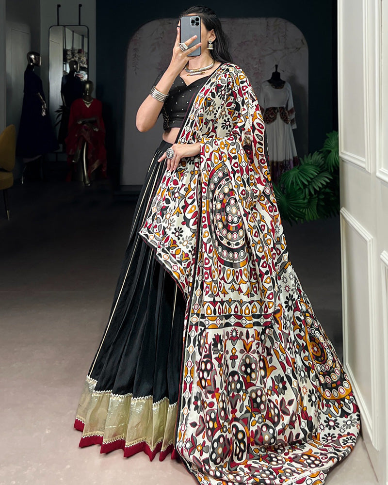 TRADITIONAL BLACK COLOR CHANDERI NAVRATRI LEHENGA CHOLI