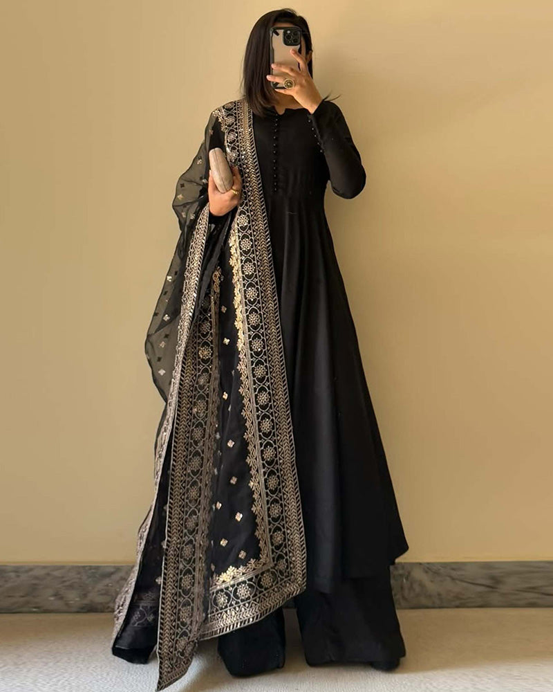Black Color Georgette Three Piece Plazzo Suit