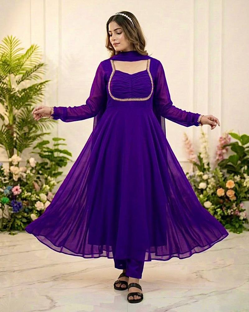 Purple Color Pure Blooming Georgette Anarkali Suit