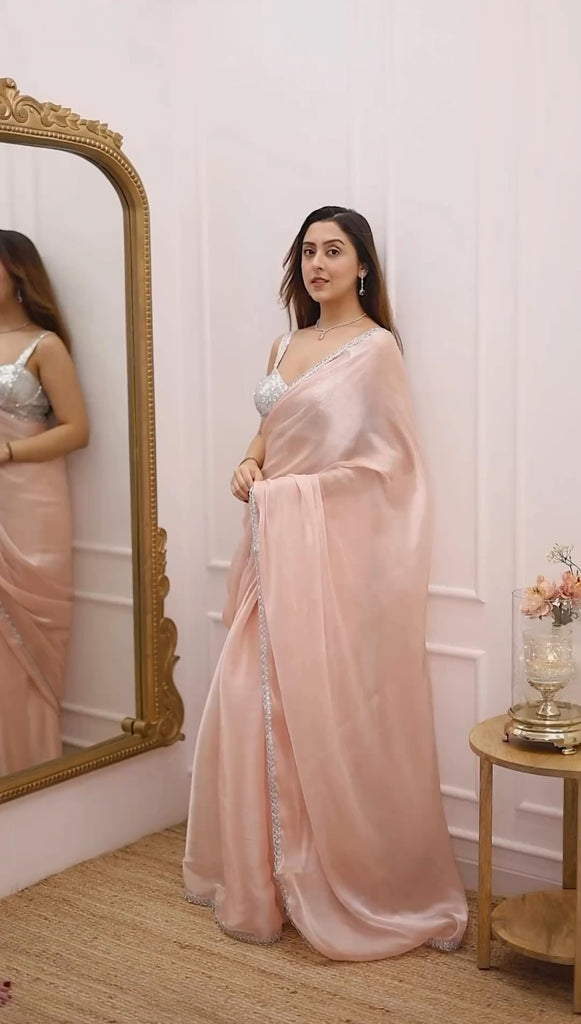 Premium Jimichu Fabric Saree with Gota Patti Lace and Sequence Blouse