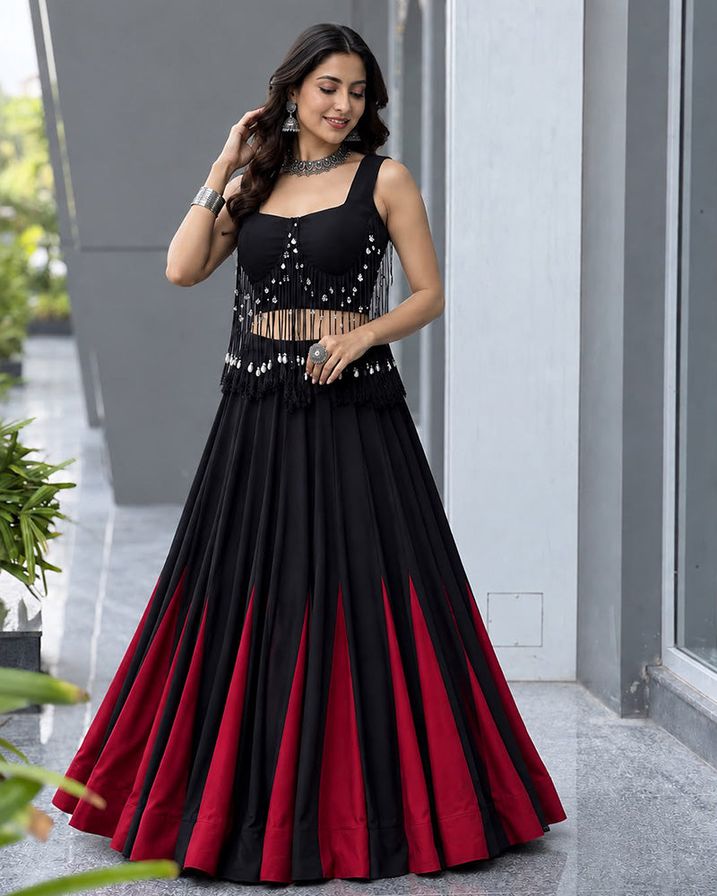 Black And Maroon Color Cotton Navratri Lehenga Choli