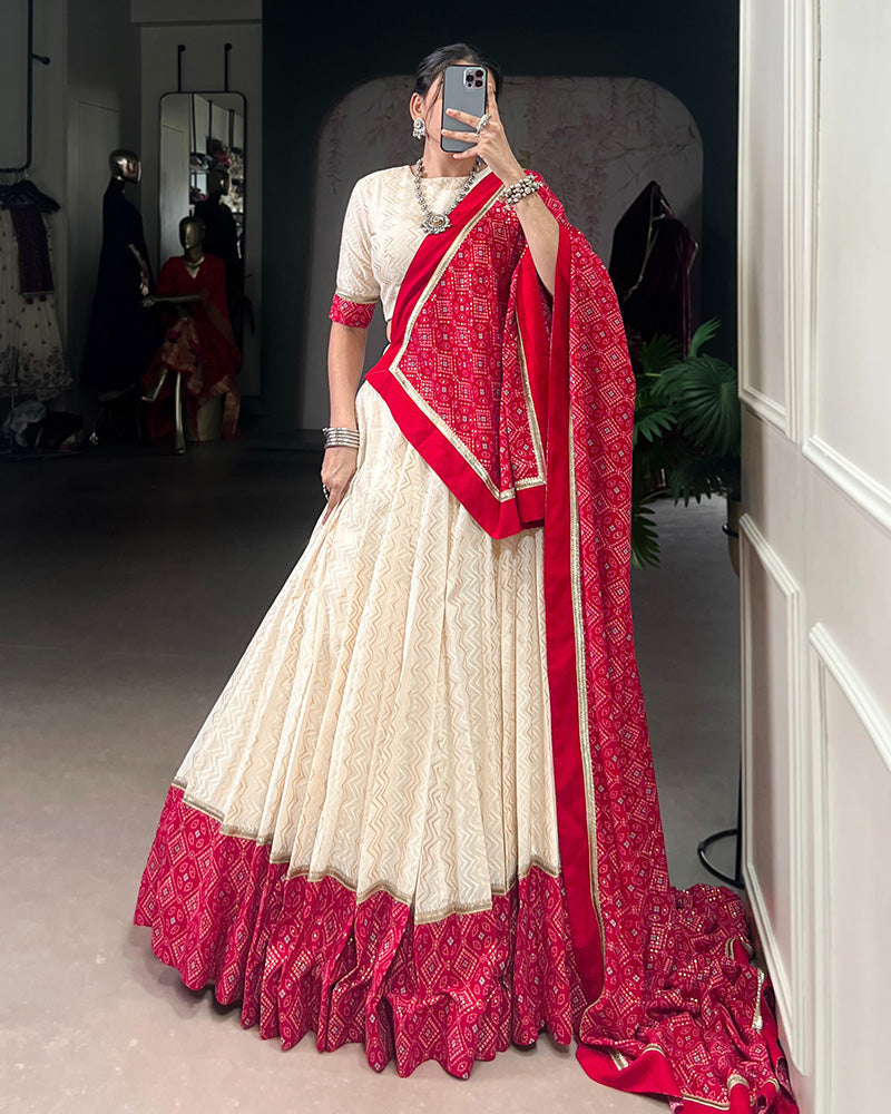 Off-White Color Pure Cotton Navratri Lehenga Choli