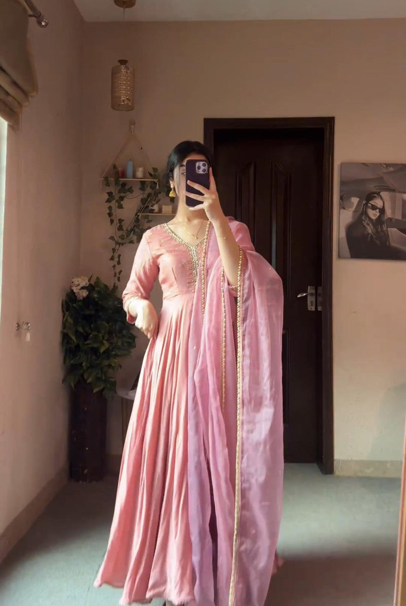 Designer Party Wear Peach Color Exclusive Gown – subhvastra Designer Party Wear Peach Color Exclusive Gown – subhvastra