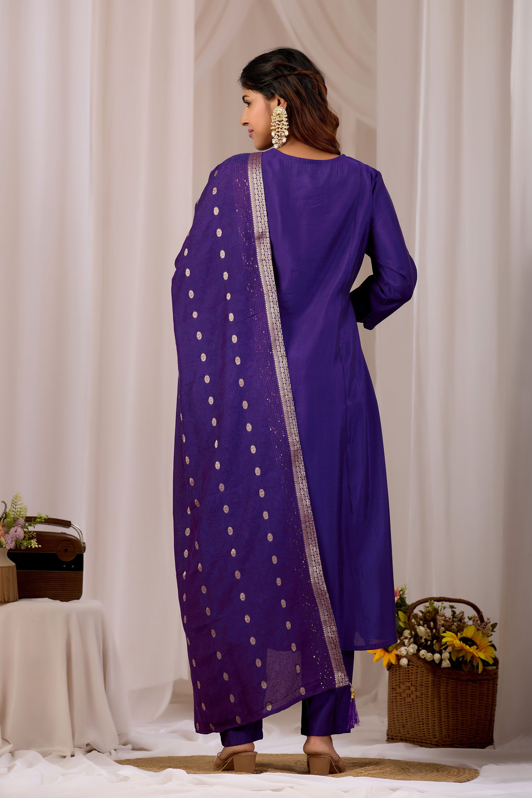 Women Blue Embroidery Designer Kurta Set with Dupatta
