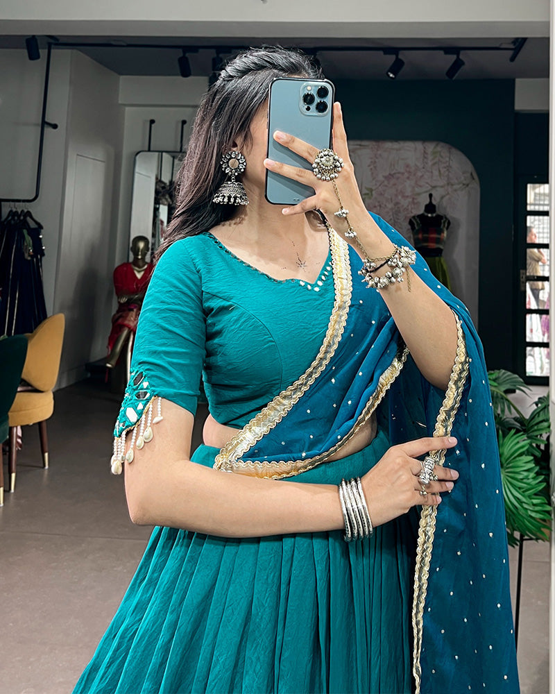 Elegant Peacock Blue Festive Navratri Lehenga Choli