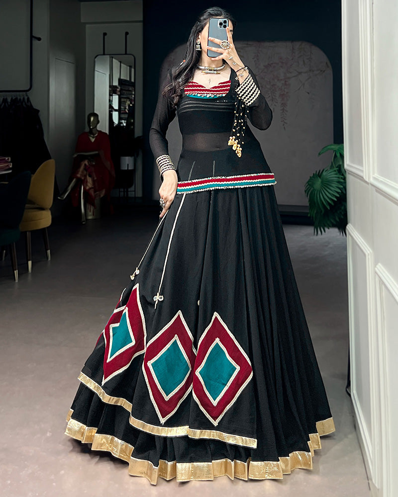 BLACK COLOR PURE MARBEL NAVRATRI LEHENGA CHOLI