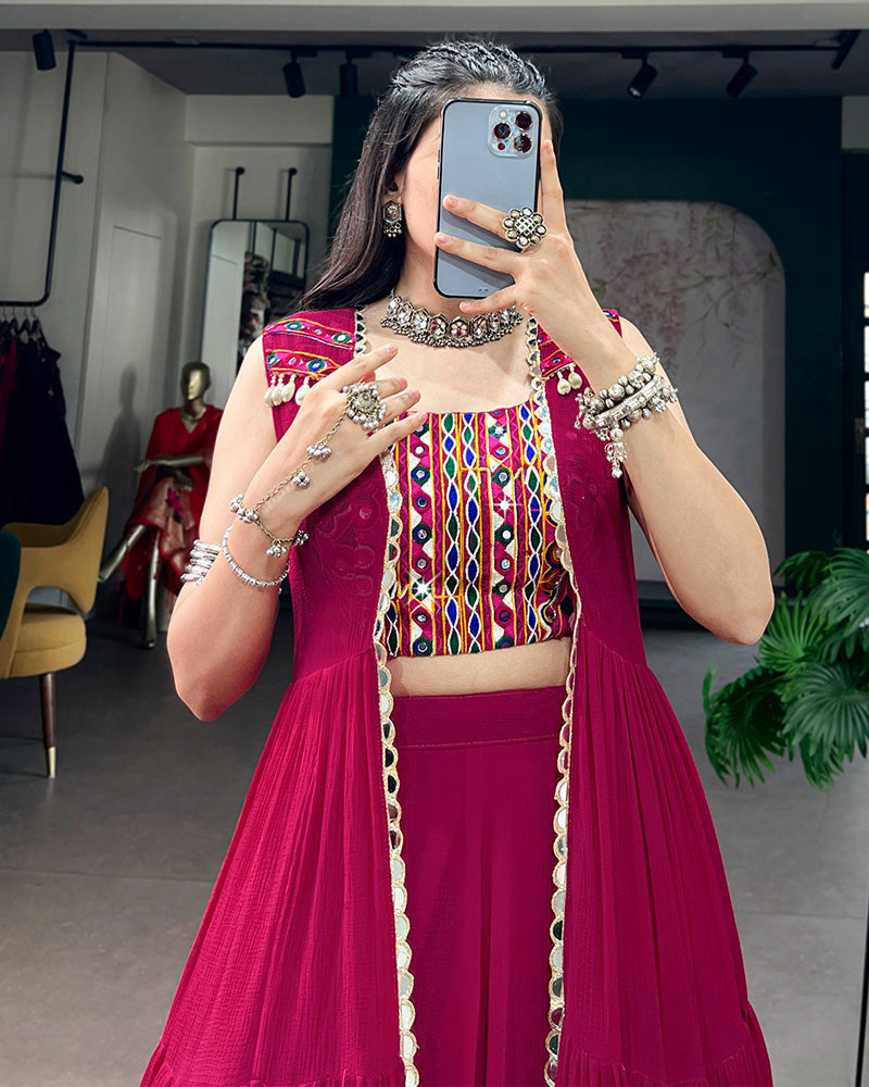 Rani Pink Color Pure Marbel Navratri Lehenga Choli