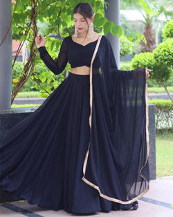 Black Pure Soft Georgette Full Stitched Lehenga Choli