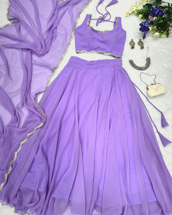 Lavender Color Full Flair Pure Georgette Full Stitched Lehenga Choli