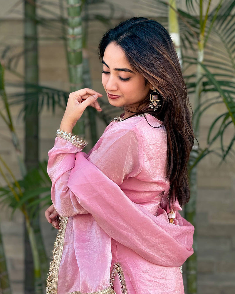 Baby Pink Color Fendi Satin Silk Kurti Suit