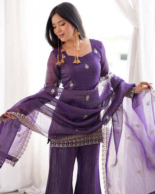 Purple Color Soft Crunchy Silk Sharara Suit