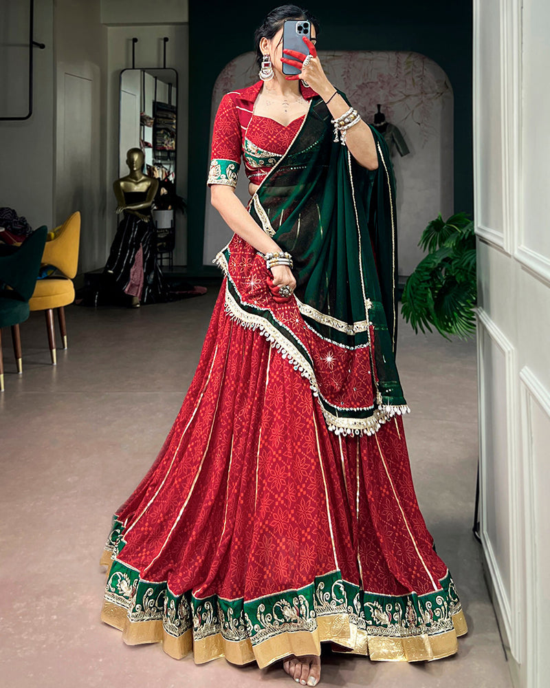 RED COLOR GEORGETTE BANDHANI PRINT NAVRATRI CHANIYA CHOLI