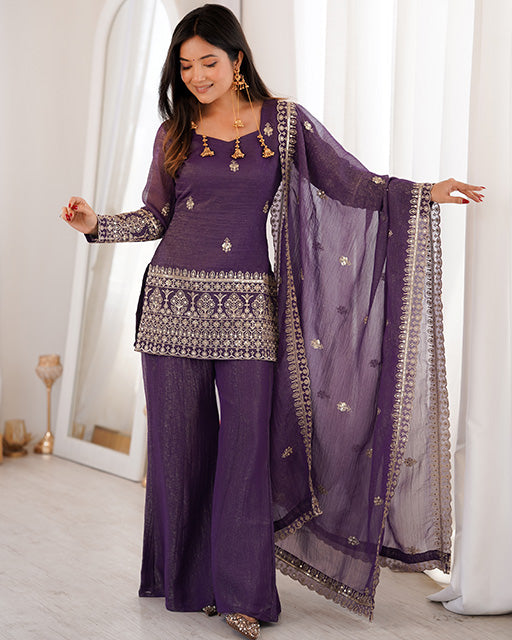 Purple Color Soft Crunchy Silk Sharara Suit