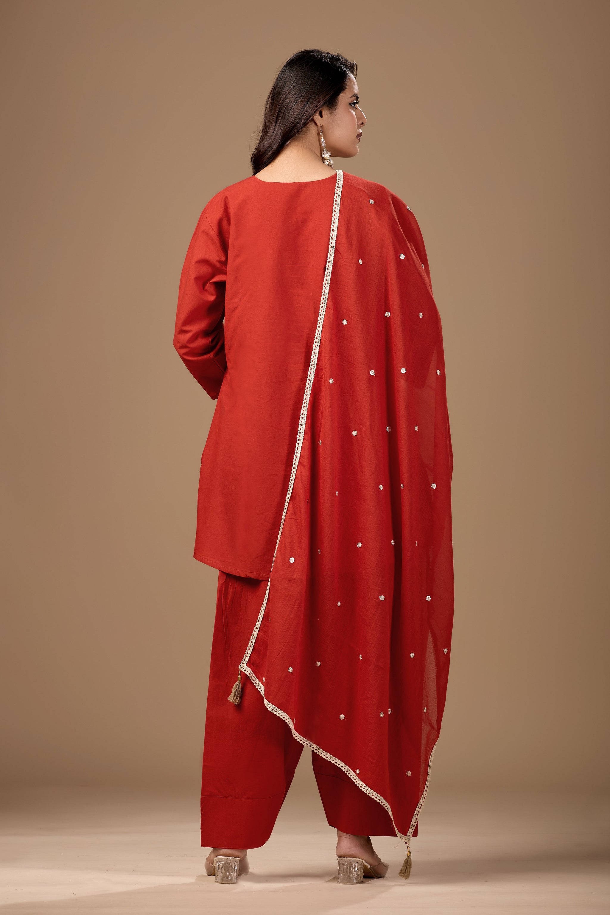 Ruby Red Cotton Farshi Salwar Set