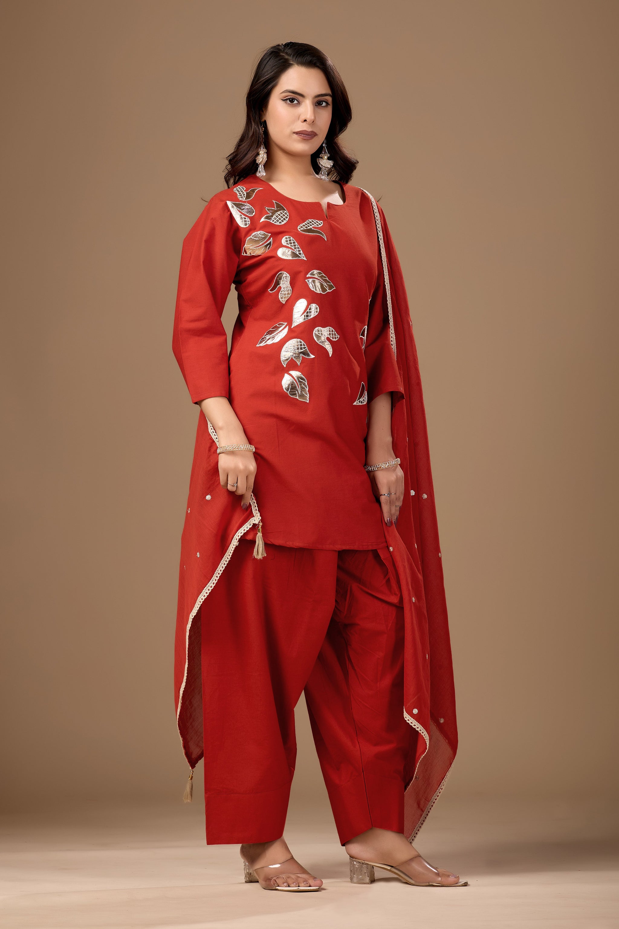 Ruby Red Cotton Farshi Salwar Set
