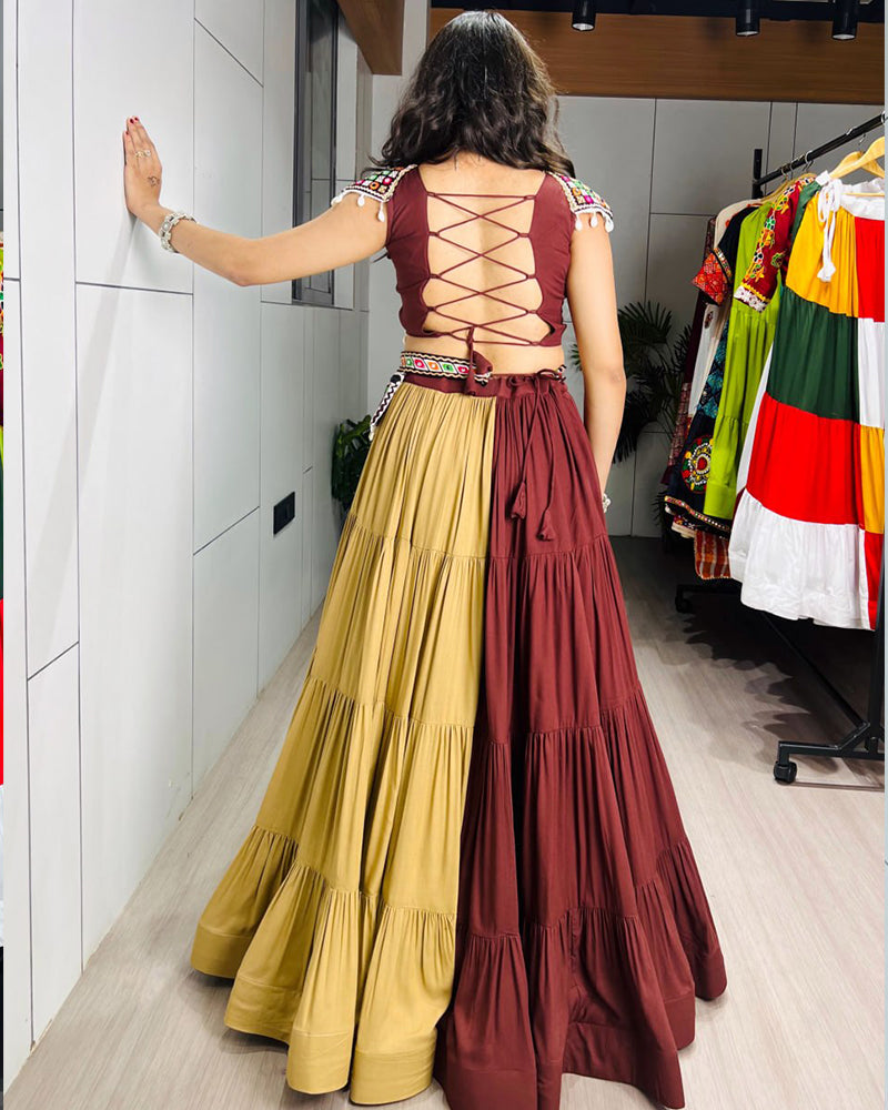 Brown Color Pure Rayon Cotton Navratri Lehenga Choli