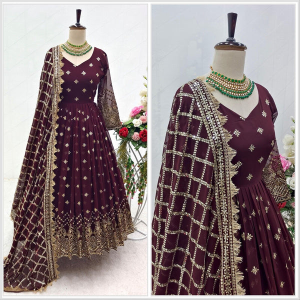 Gorgeous Maroon Color Sequence Work Anarkali Suit