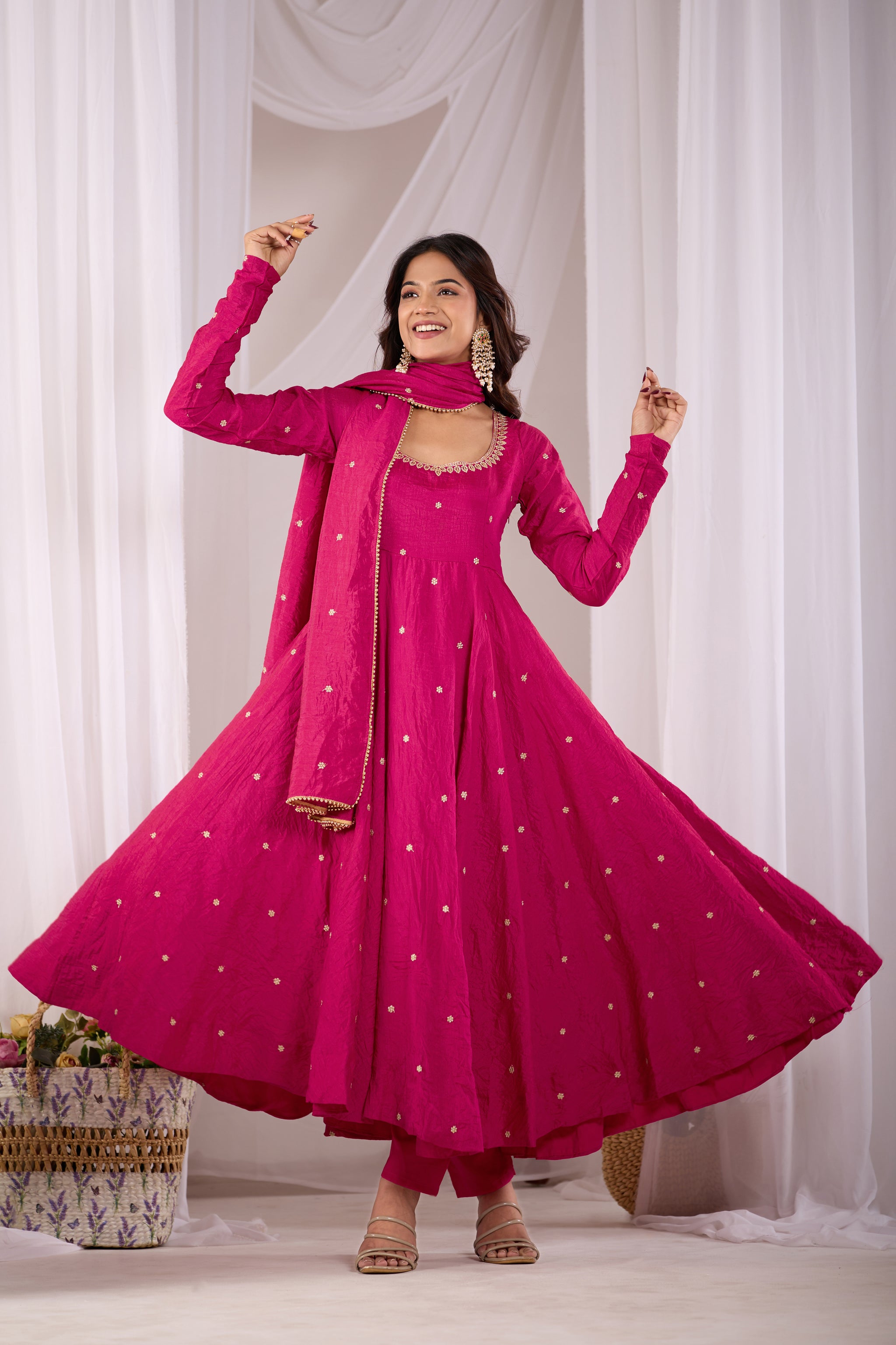 Rani Pink Embroidered Anarkali Suit Set With Dupatta – Wedding & Festive Wear