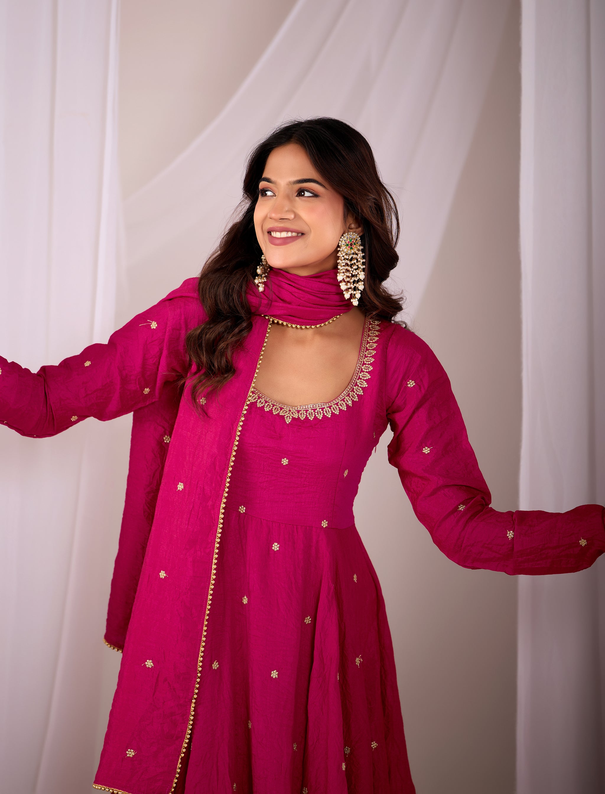 Rani Pink Embroidered Anarkali Suit Set With Dupatta – Wedding & Festive Wear