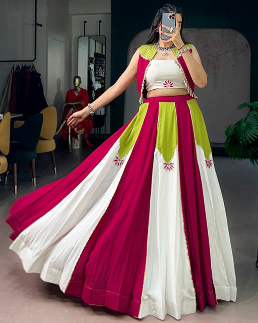 PINK AND WHITE COLOR PURE RAYON NAVRATRI LEHENGA CHOLI