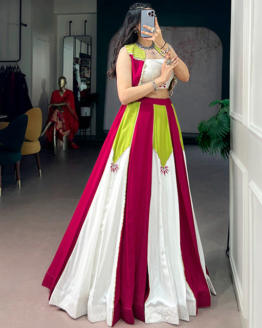 PINK AND WHITE COLOR PURE RAYON NAVRATRI LEHENGA CHOLI