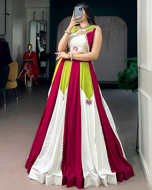 PINK AND WHITE COLOR PURE RAYON NAVRATRI LEHENGA CHOLI