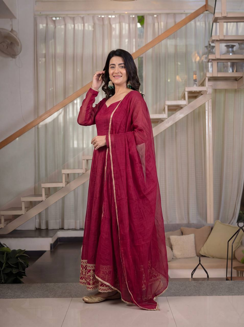 Maroon Embroidered Anarkali Suit with Dupatta - Product Photo