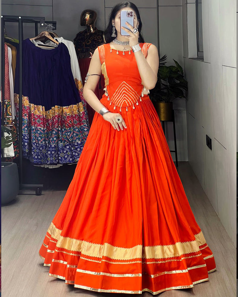 Royal Orange Color Pure Rayon Cotton Navratri Lehenga Choli