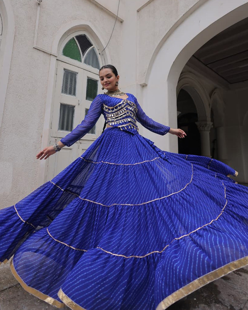 Blue Color Soft Georgette Navratri Lehenga Choli