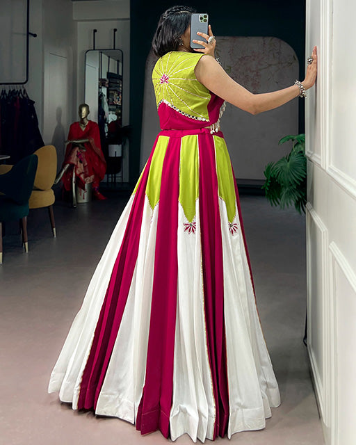 PINK AND WHITE COLOR PURE RAYON NAVRATRI LEHENGA CHOLI