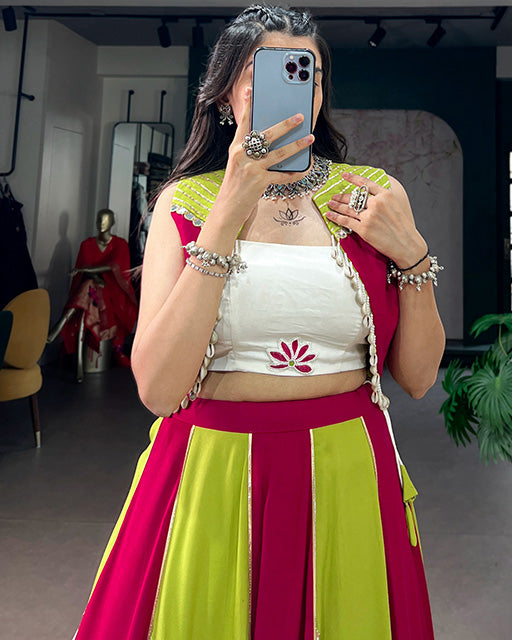 PINK AND WHITE COLOR PURE RAYON NAVRATRI LEHENGA CHOLI