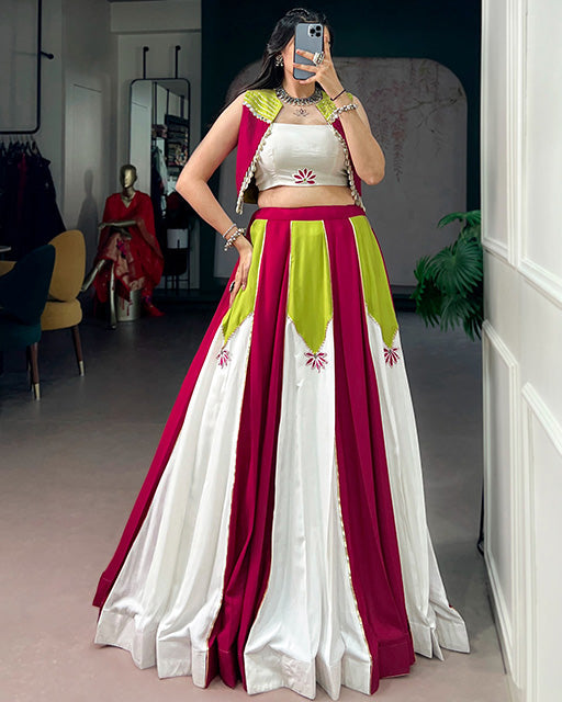 PINK AND WHITE COLOR PURE RAYON NAVRATRI LEHENGA CHOLI