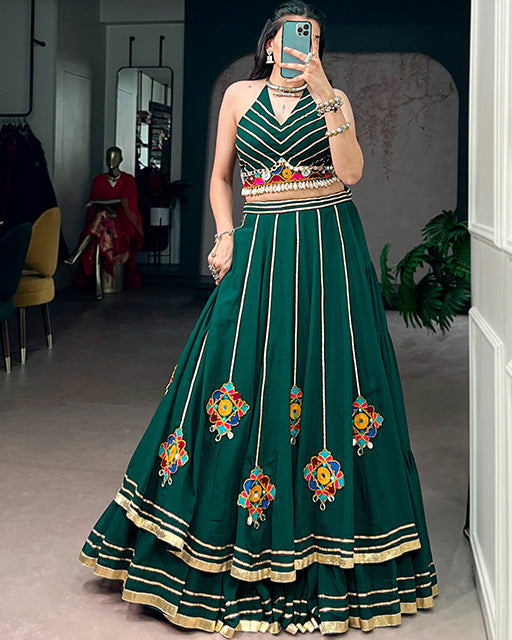 Traditional Green Color Lightweight Navratri Lehenga Choli
