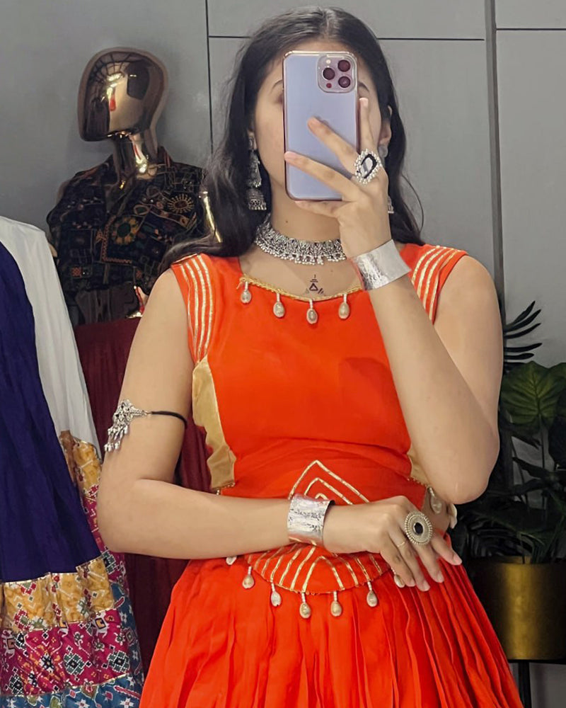 Royal Orange Color Pure Rayon Cotton Navratri Lehenga Choli