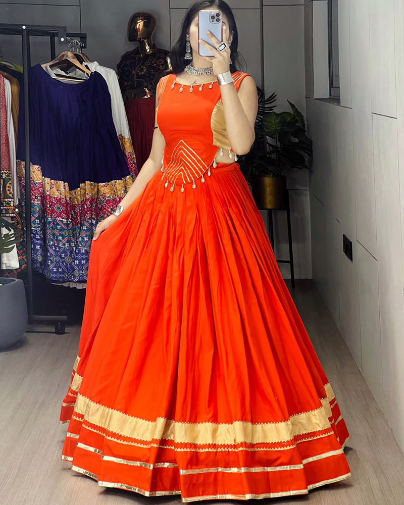 Royal Orange Color Pure Rayon Cotton Navratri Lehenga Choli