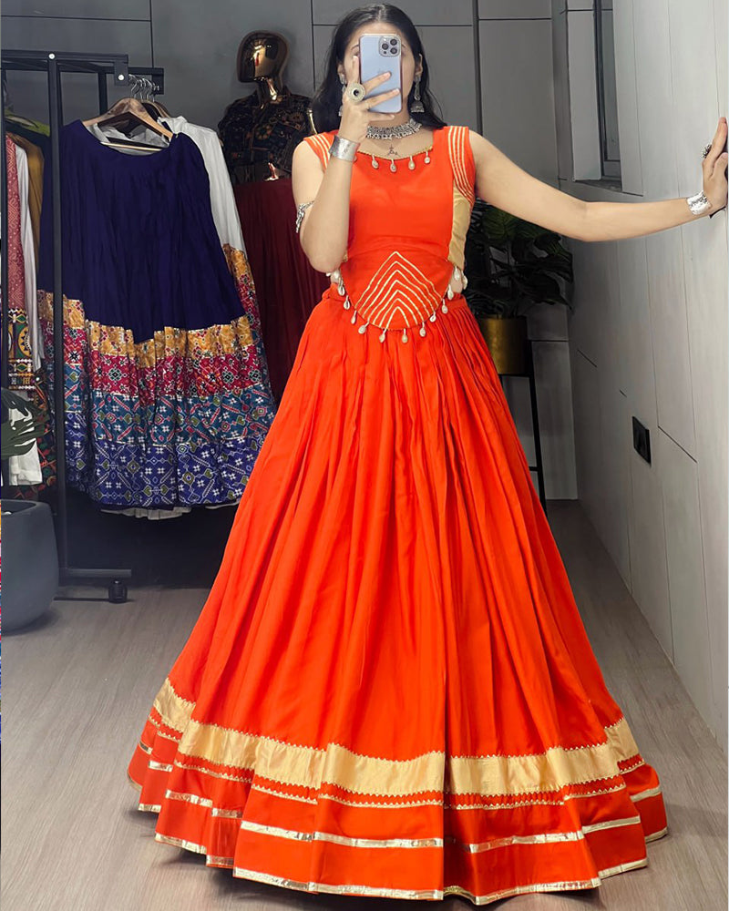 Royal Orange Color Pure Rayon Cotton Navratri Lehenga Choli